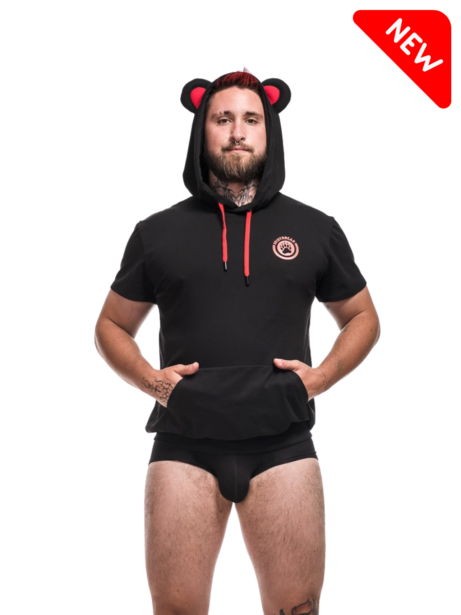 Short-Sleeve Bear Hoodie - Black and Red