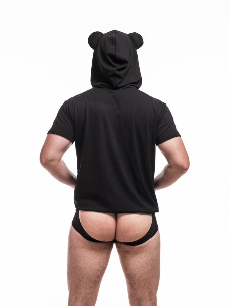Short-Sleeve Bear Hoodie - Black and Red - Image 2