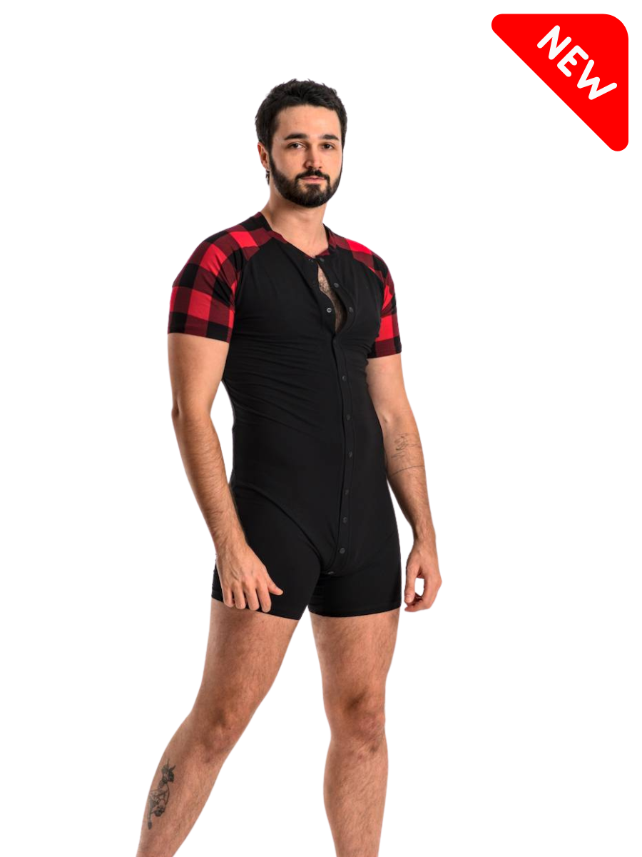 Baseball Bamboo Onesie - Red Plaid